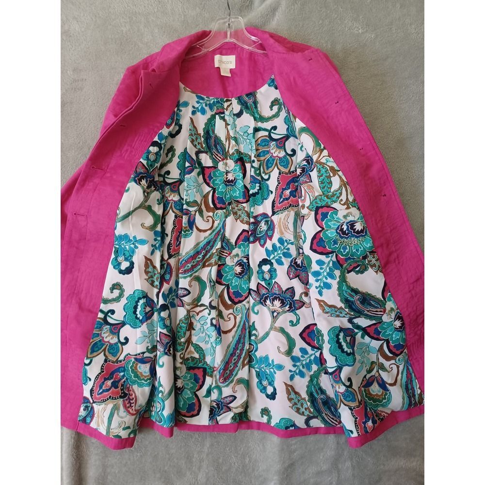 Chicos Pink Swing Jacket Sz 1 / M Textured 3/4 Sleeve Lightweight Preppy Office - Picture 8 of 11
